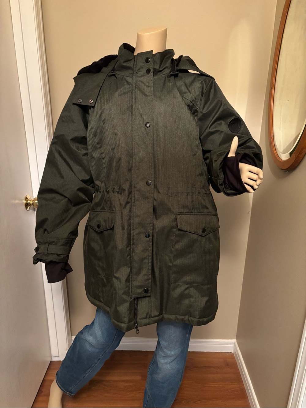 Active Olive Green Hooded Women's Parka Jacket